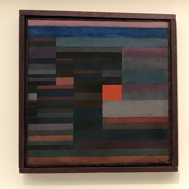 Feuer Abends (Fire in the Evening) , Paul Klee. 1929, oil on cardboard. Museum of Modern Art, New York City (picture taken while the work was on loan to the Fondation Beyeler, Riehen).